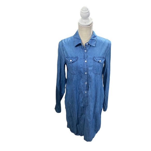 Indigo Rein Women Blue Chambray Button-Front Mini Shirt Dress Sz Sm Denim Pocket - Picture 6 of 14